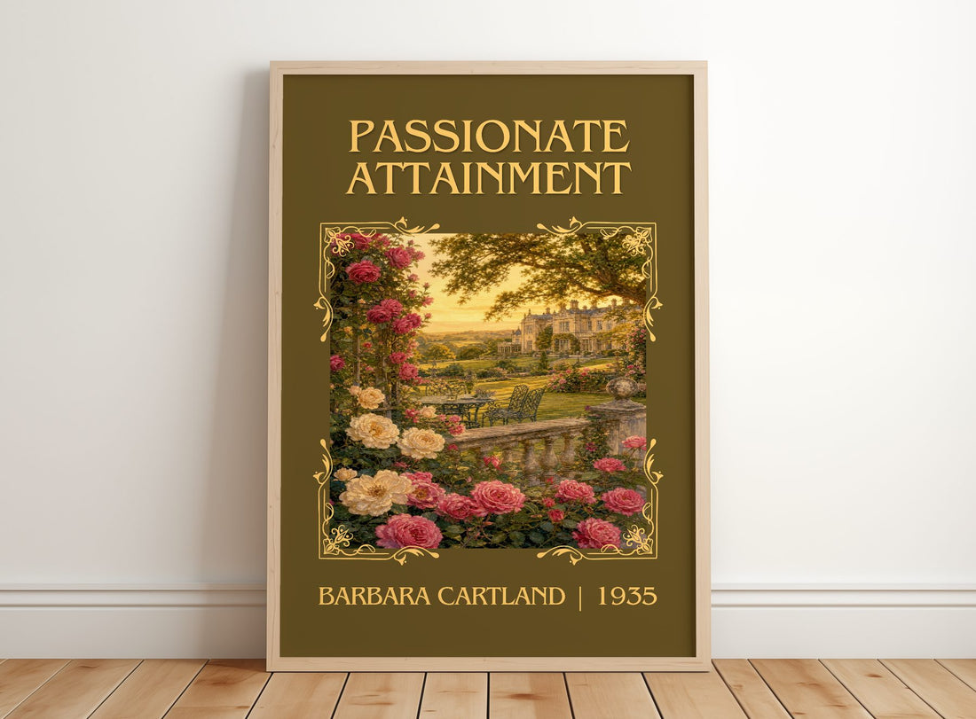Passionate Attainment Classic Book Art Print by Barbara Cartland – framed print leaning on a wooden floor