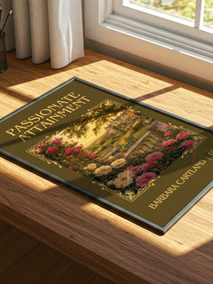 Passionate Attainment Classic Book Art Print by Barbara Cartland – print on a sunlit desk