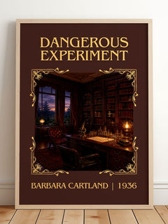 Dangerous Experiment Classic Book Art Print by Barbara Cartland – framed print leaning on a wooden floor