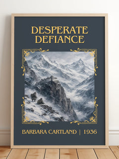 Desperate Defiance Classic Book Art Print by Barbara Cartland – framed print leaning on a wooden floor