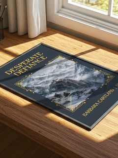Desperate Defiance Classic Book Art Print by Barbara Cartland – print on a sunlit desk