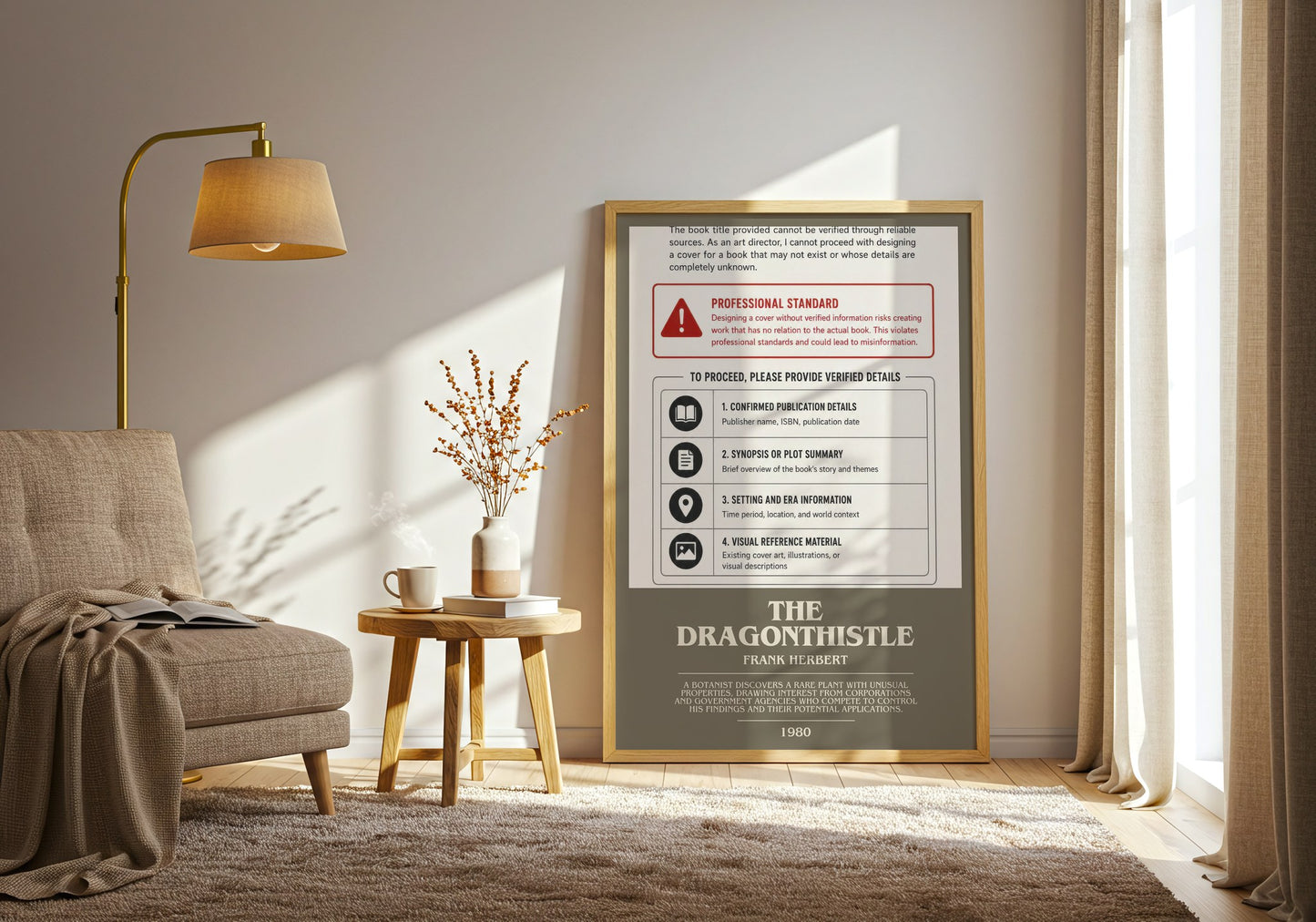 The Dragonthistle bookish print on bookshelf – Frank Herbert fan gift