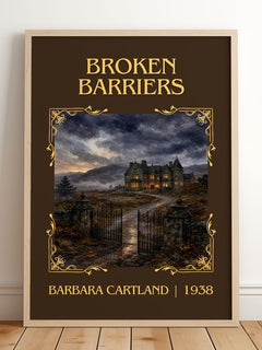 Broken Barriers Classic Book Art Print by Barbara Cartland – framed print leaning on a wooden floor