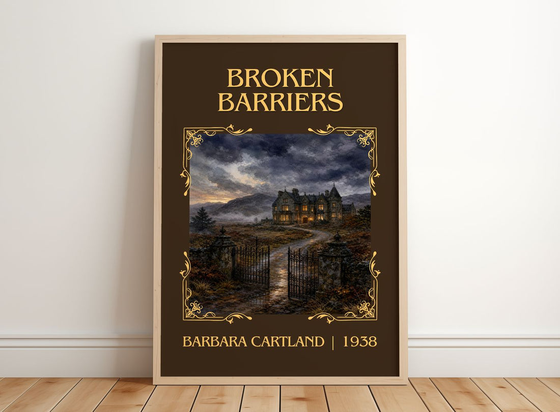 Broken Barriers Classic Book Art Print by Barbara Cartland – framed print leaning on a wooden floor