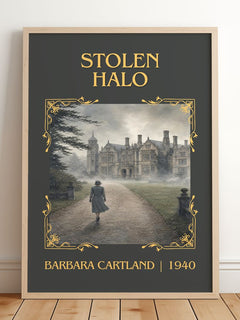 Stolen Halo Classic Book Art Print by Barbara Cartland – framed print leaning on a wooden floor
