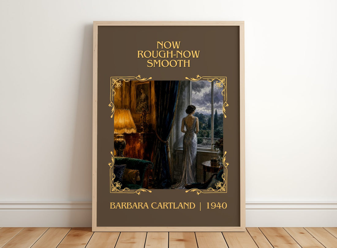 Now Rough-Now Smooth Classic Book Art Print by Barbara Cartland – framed print leaning on a wooden floor