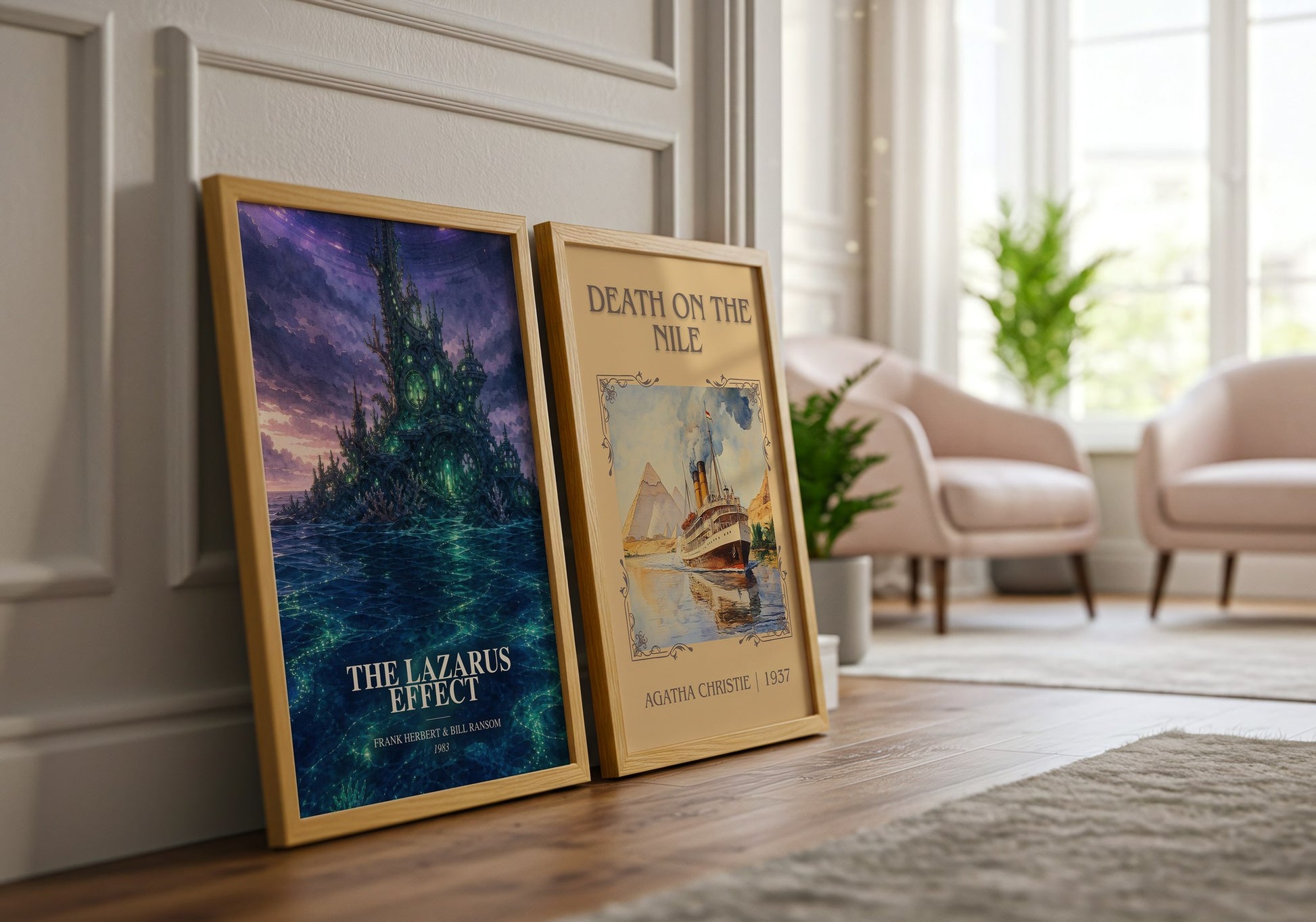 The Lazarus Effect watercolour print framed by window – literary home decor