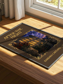 After The Night Classic Book Art Print by Barbara Cartland – print on a sunlit desk