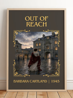 Out Of Reach Classic Book Art Print by Barbara Cartland – framed print leaning on a wooden floor