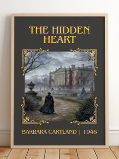 The Hidden Heart Classic Book Art Print by Barbara Cartland – framed print leaning on a wooden floor