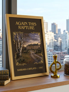 Again This Rapture Classic Book Art Print by Barbara Cartland – framed print on a city-view windowsill