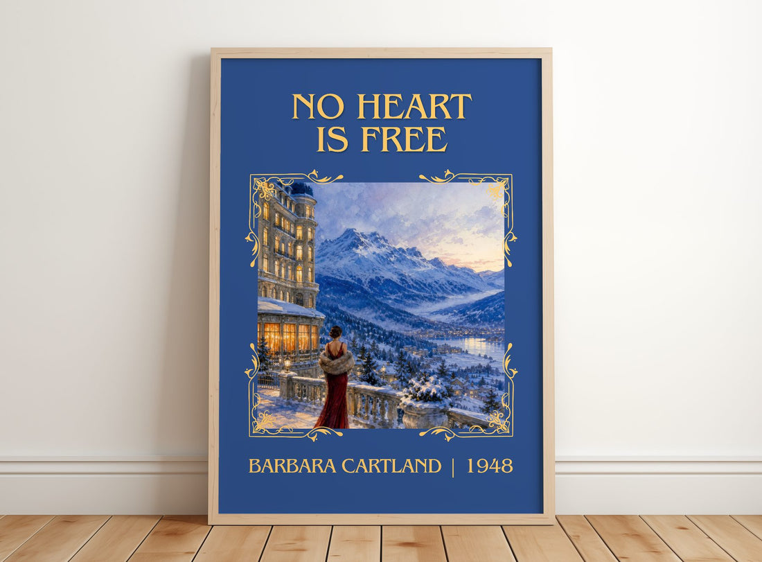 No Heart Is Free Classic Book Art Print by Barbara Cartland – framed print leaning on a wooden floor
