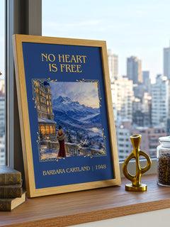 No Heart Is Free Classic Book Art Print by Barbara Cartland – framed print on a city-view windowsill