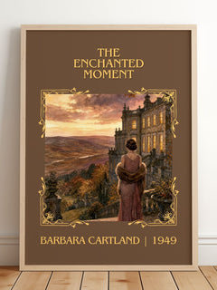 The Enchanted Moment Classic Book Art Print by Barbara Cartland – framed print leaning on a wooden floor