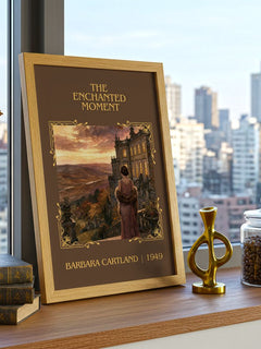 The Enchanted Moment Classic Book Art Print by Barbara Cartland – framed print on a city-view windowsill