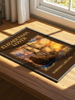 Elizabethan Lover Classic Book Art Print by Barbara Cartland – print on a sunlit desk