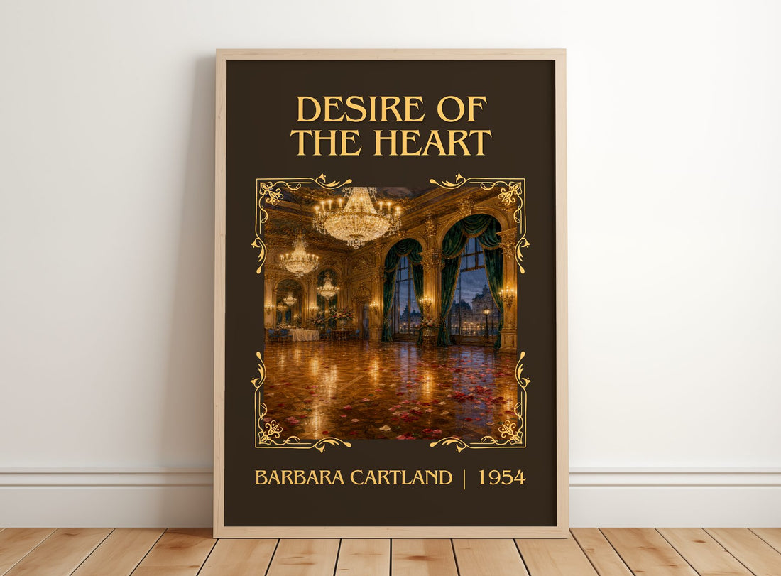 Desire Of The Heart Classic Book Art Print by Barbara Cartland – framed print leaning on a wooden floor