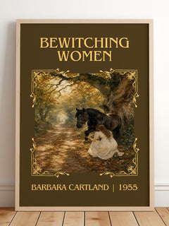 Bewitching Women Classic Book Art Print by Barbara Cartland – framed print leaning on a wooden floor