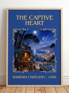 The Captive Heart Classic Book Art Print by Barbara Cartland – framed print leaning on a wooden floor