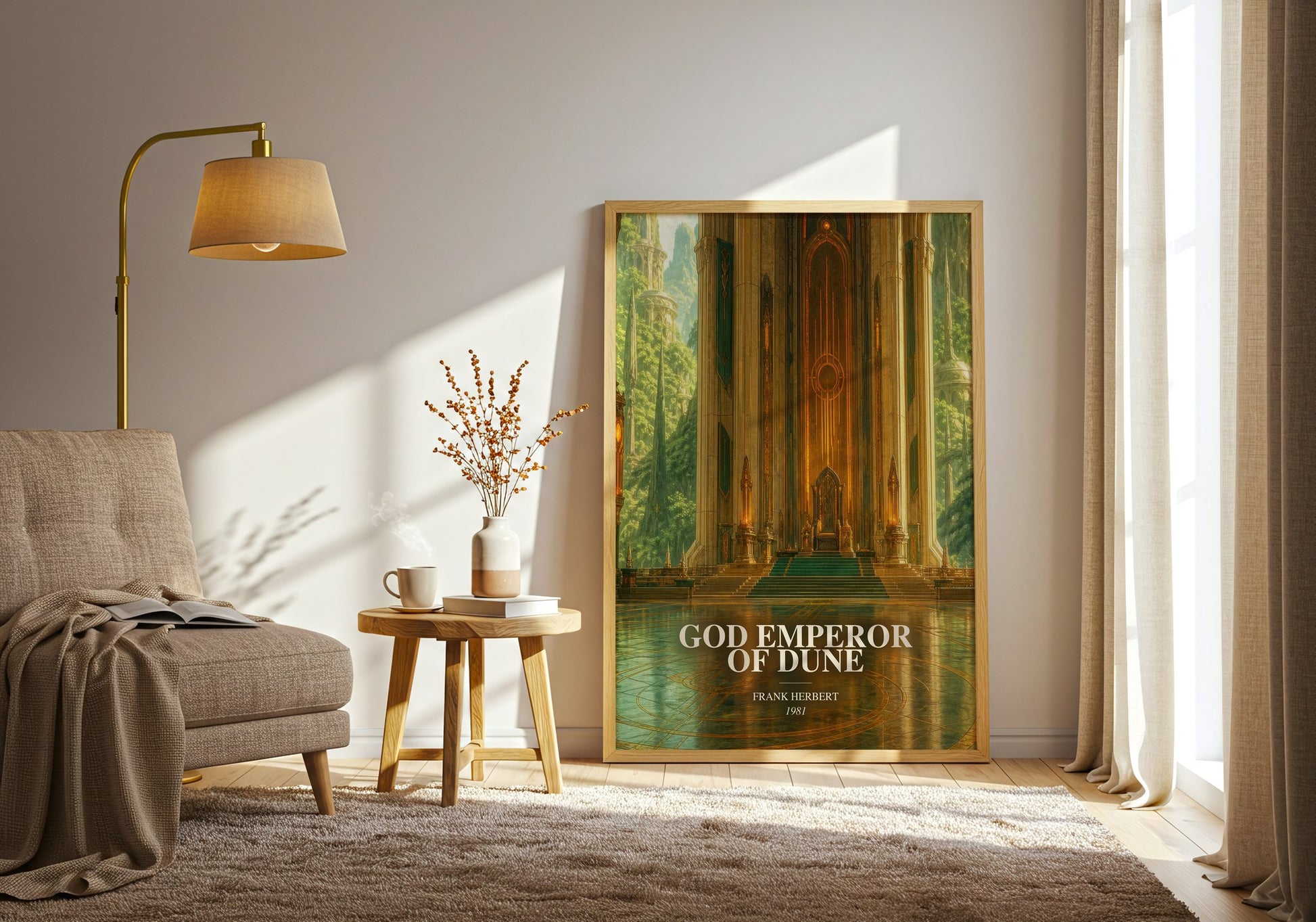 God Emperor Of Dune watercolour print in frame leaning in hallway – sci fi wall art