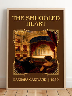 The Smuggled Heart Classic Book Art Print by Barbara Cartland – framed print leaning on a wooden floor