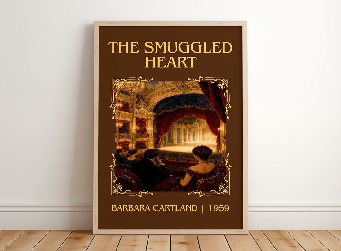 The Smuggled Heart Classic Book Art Print by Barbara Cartland – framed print leaning on a wooden floor