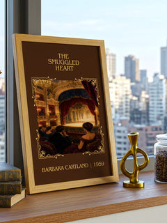 The Smuggled Heart Classic Book Art Print by Barbara Cartland – framed print on a city-view windowsill