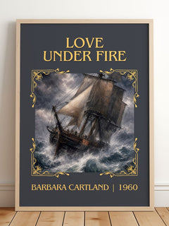 Love Under Fire Classic Book Art Print by Barbara Cartland – framed print leaning on a wooden floor