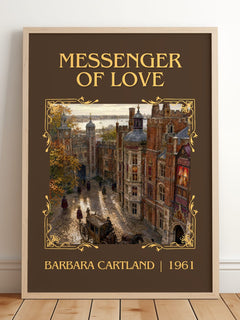 Messenger Of Love Classic Book Art Print by Barbara Cartland – framed print leaning on a wooden floor