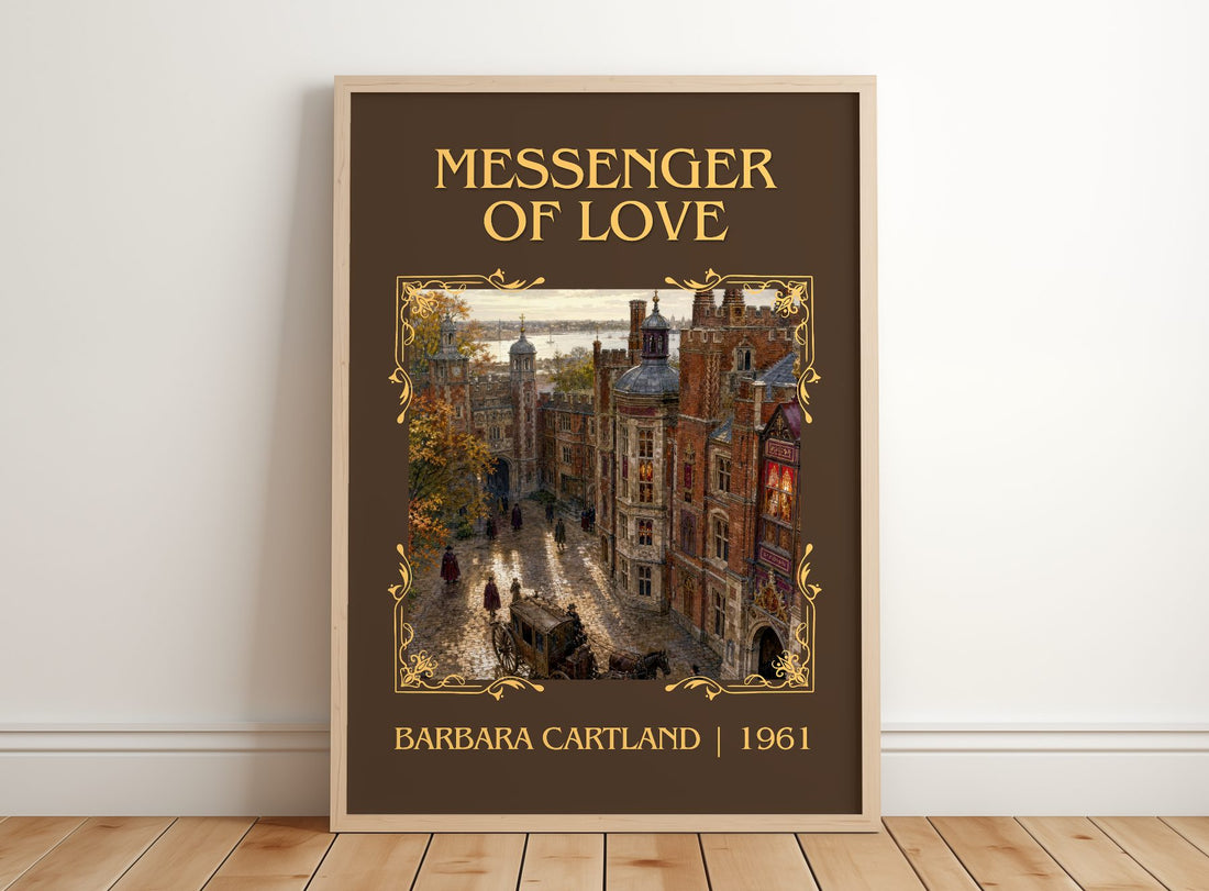 Messenger Of Love Classic Book Art Print by Barbara Cartland – framed print leaning on a wooden floor