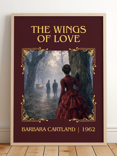 The Wings Of Love Classic Book Art Print by Barbara Cartland – framed print leaning on a wooden floor
