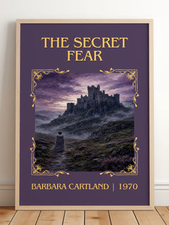 The Secret Fear Classic Book Art Print by Barbara Cartland – framed print leaning on a wooden floor