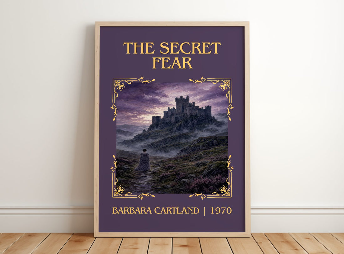 The Secret Fear Classic Book Art Print by Barbara Cartland – framed print leaning on a wooden floor