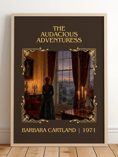 The Audacious Adventuress Classic Book Art Print by Barbara Cartland – framed print leaning on a wooden floor