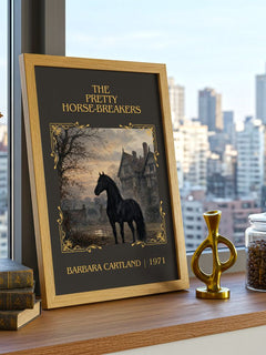 The Pretty Horse-Breakers Classic Book Art Print by Barbara Cartland – framed print on a city-view windowsill