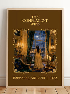 The Complacent Wife Classic Book Art Print by Barbara Cartland – framed print leaning on a wooden floor