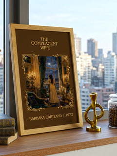 The Complacent Wife Classic Book Art Print by Barbara Cartland – framed print on a city-view windowsill