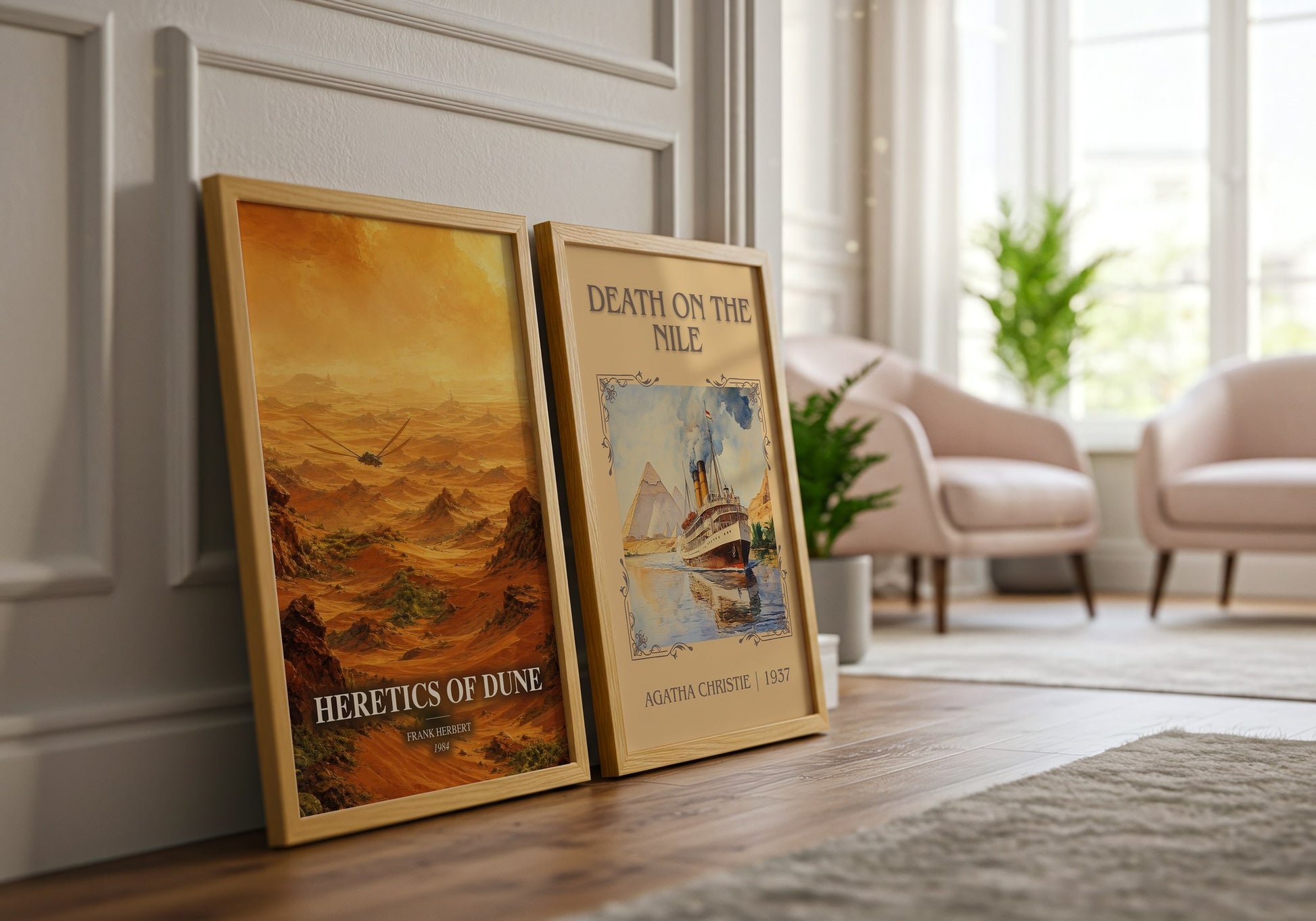 Heretics Of Dune watercolour print framed by window – literary home decor