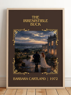 The Irresistible Buck Classic Book Art Print by Barbara Cartland – framed print leaning on a wooden floor
