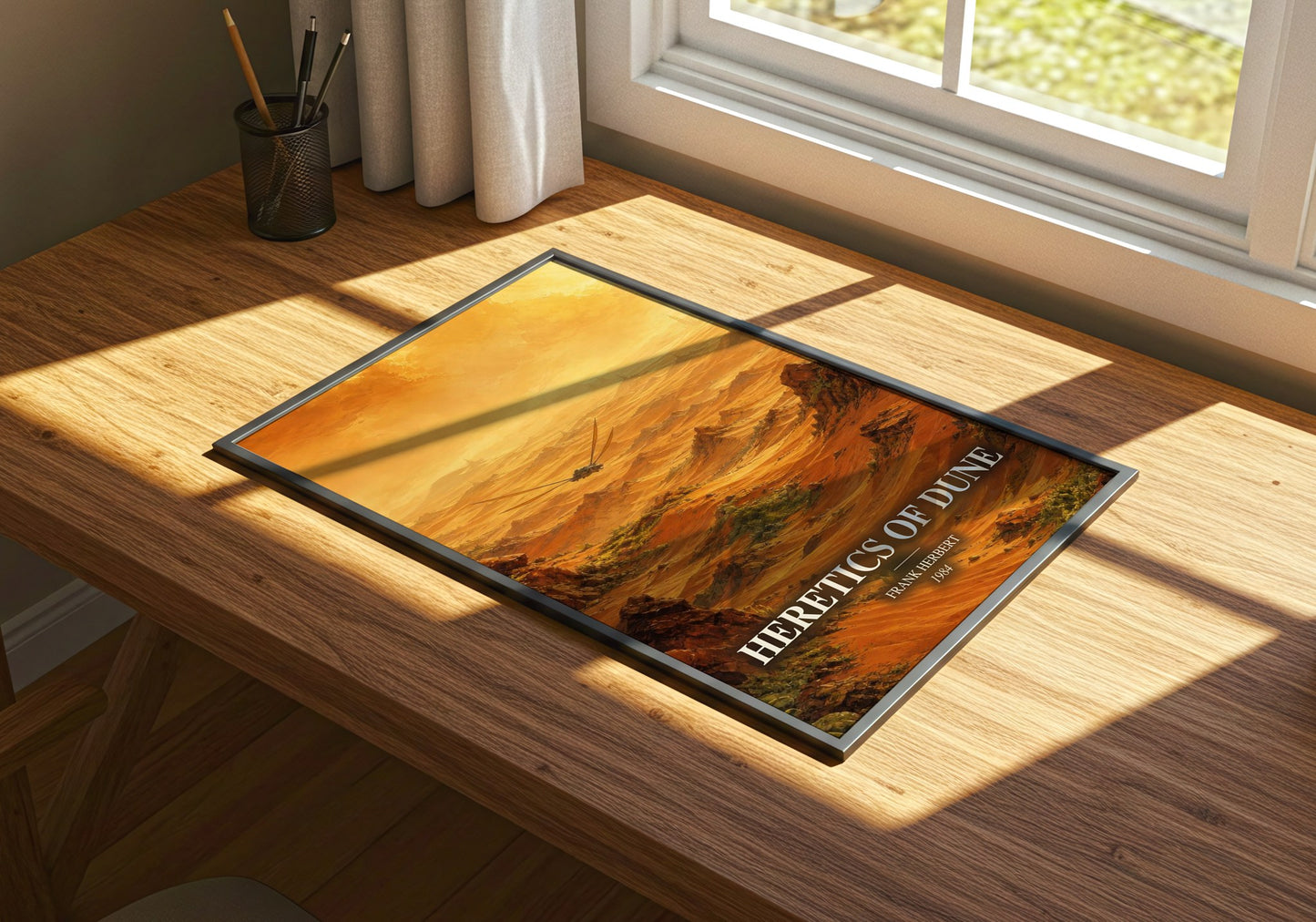 Heretics Of Dune watercolour book poster framed on wall – sci fi wall art