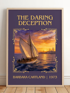 The Daring Deception Classic Book Art Print by Barbara Cartland – framed print leaning on a wooden floor