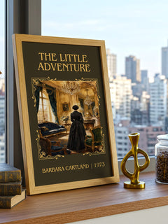 The Little Adventure Classic Book Art Print by Barbara Cartland – framed print on a city-view windowsill