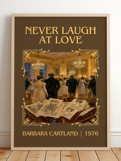 Never Laugh At Love Classic Book Art Print by Barbara Cartland – framed print leaning on a wooden floor