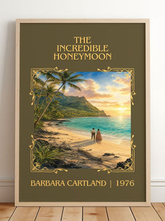 The Incredible Honeymoon Classic Book Art Print by Barbara Cartland – framed print leaning on a wooden floor