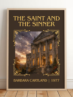 The Saint And The Sinner Classic Book Art Print by Barbara Cartland – framed print leaning on a wooden floor