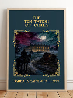 The Temptation Of Torilla Classic Book Art Print by Barbara Cartland – framed print leaning on a wooden floor