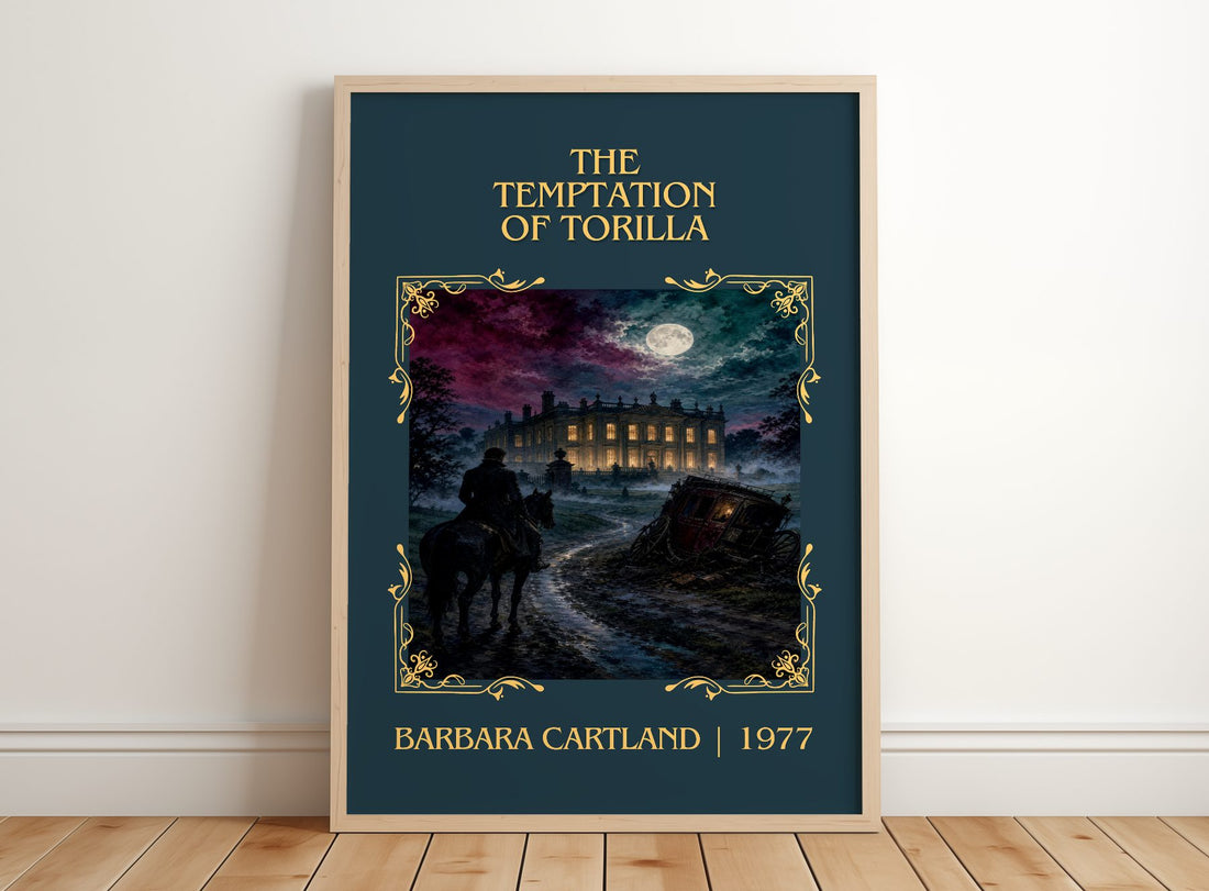 The Temptation Of Torilla Classic Book Art Print by Barbara Cartland – framed print leaning on a wooden floor