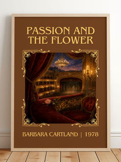 Passion And The Flower Classic Book Art Print by Barbara Cartland – framed print leaning on a wooden floor