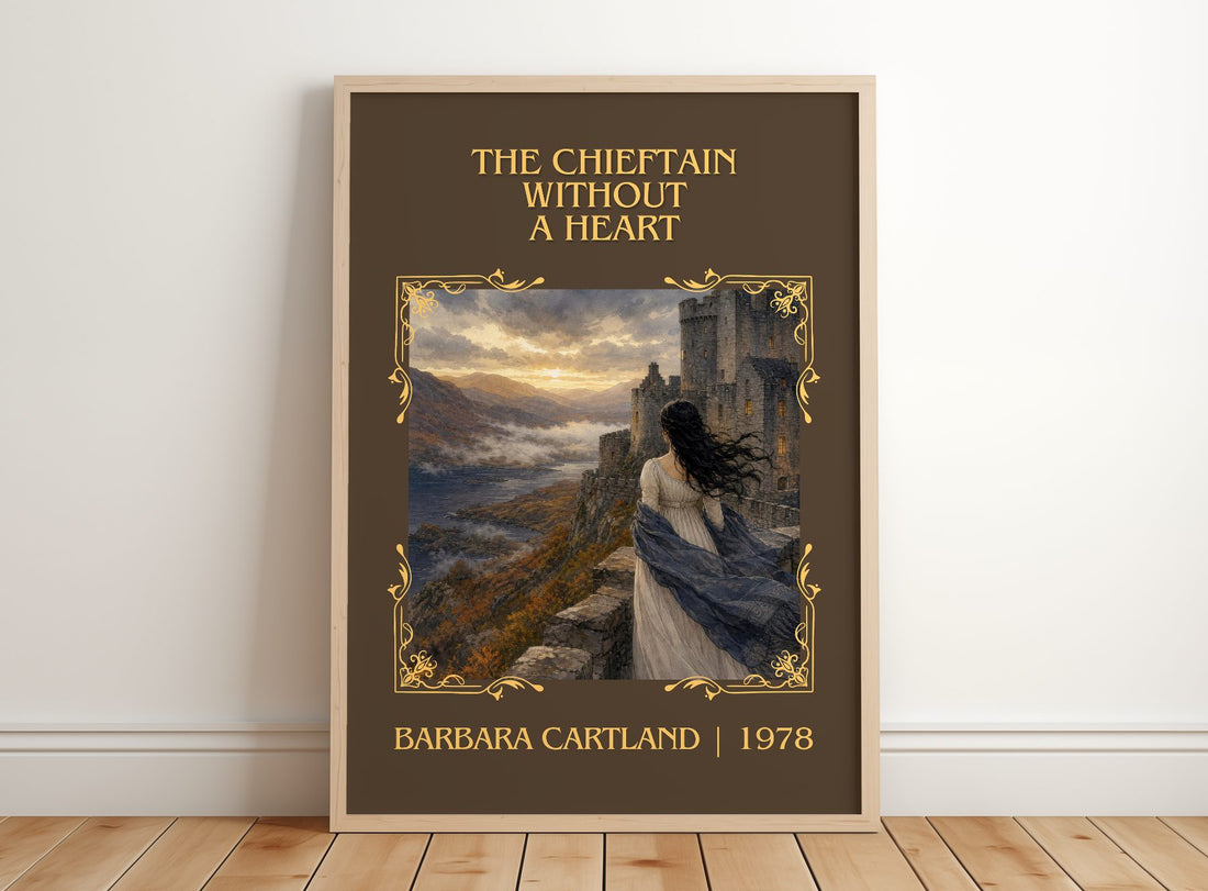 Chieftain Without A Heart Classic Book Art Print by Barbara Cartland – framed print leaning on a wooden floor