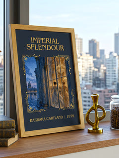 Imperial Splendour Classic Book Art Print by Barbara Cartland – framed print on a city-view windowsill